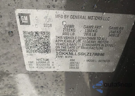 2019 GMC Acadia Sle-2 z USA, uszkodzony, nr VIN 1GKKNLLS6KZ178846